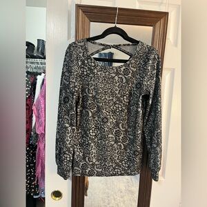 LOFT black & grey floral long sleeve top